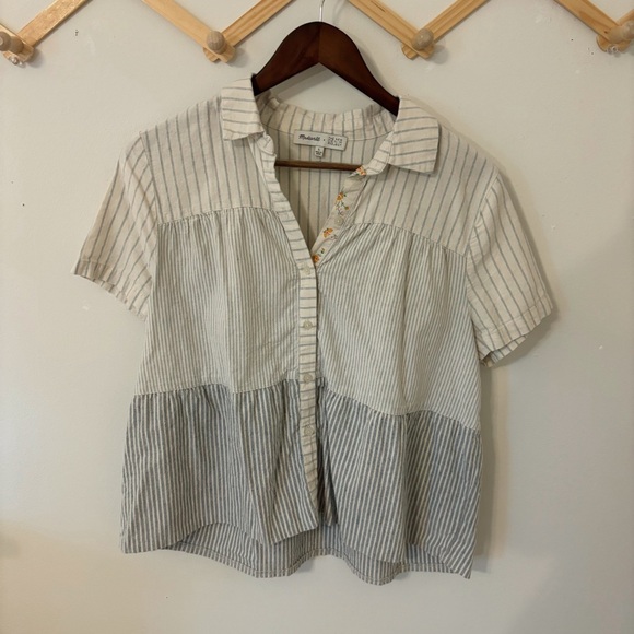 Madewell Tops - Madewell - Striped Button-Up Short Sleeve Babydoll Style Blouse